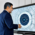 A professional Turkmen administrator, fully clothed in a modest business suit, thoughtfully interacting with a secure, centralized e-governance platform displayed on a large, modern monitor in a sleek office. The background subtly features abstract digital network lines and a glimpse of traditional Turkmen architectural elements blended with contemporary design, symbolizing the fusion of past and future. The scene is illuminated by soft, professional lighting.
    *   *safety for work, appropriate content, fully clothed, professional dress, perfect anatomy, correct proportions, natural pose, well-formed hands, proper finger count, natural body proportions, high quality, realistic photography, professional.*