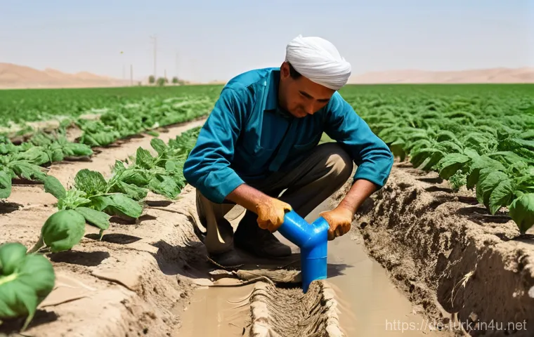투르크메니스탄의 기후 변화 - **Prompt:** A wide, dramatic shot of the vast Karakum Desert under an intensely clear, bright blue s...
