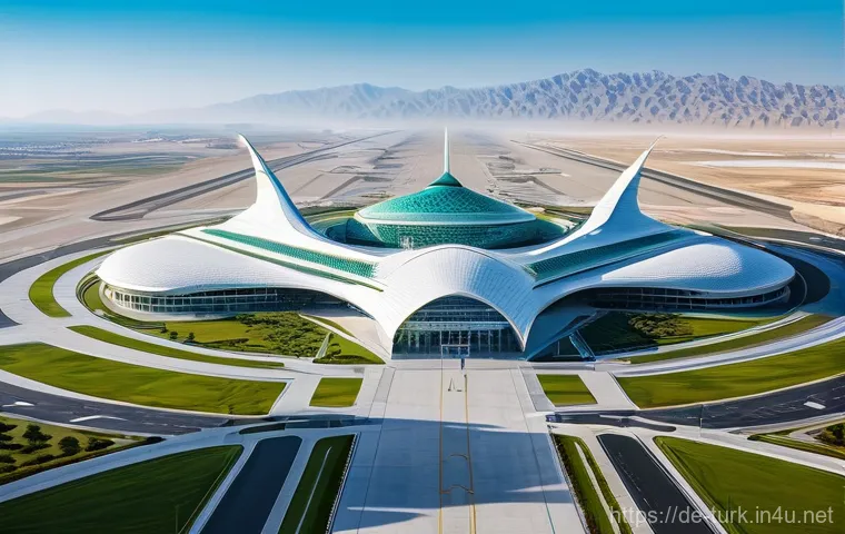투르크메니스탄 건축 스타일 - **Ashgabat's White Marble Grandeur at Sunset:**
    "A breathtaking panoramic view of Ashgabat at su...